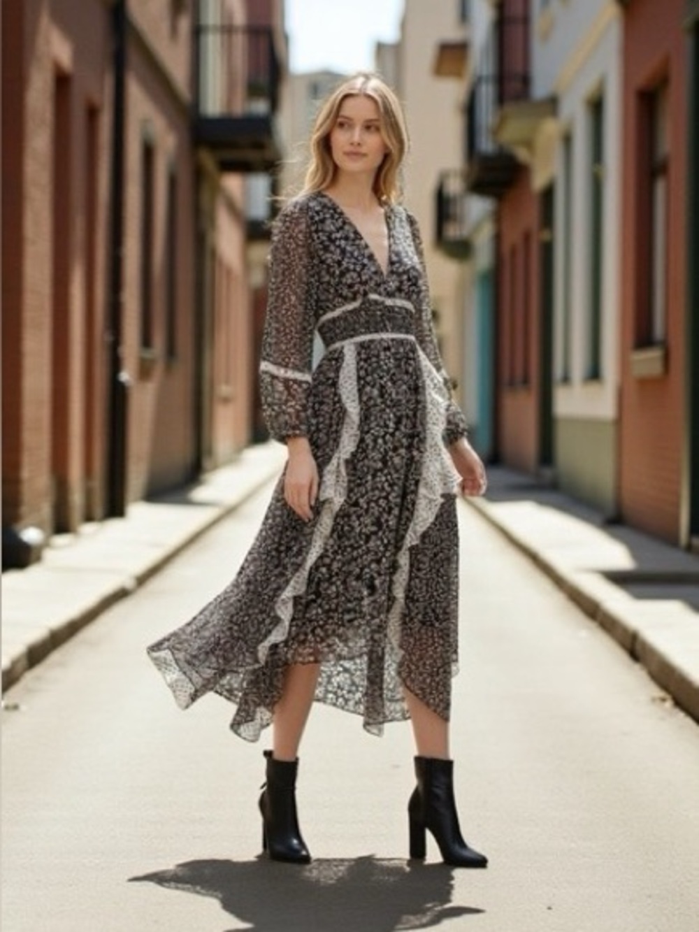 NWT $725 Ulla Johnson Primrose Silk Ruffle Midi Dress